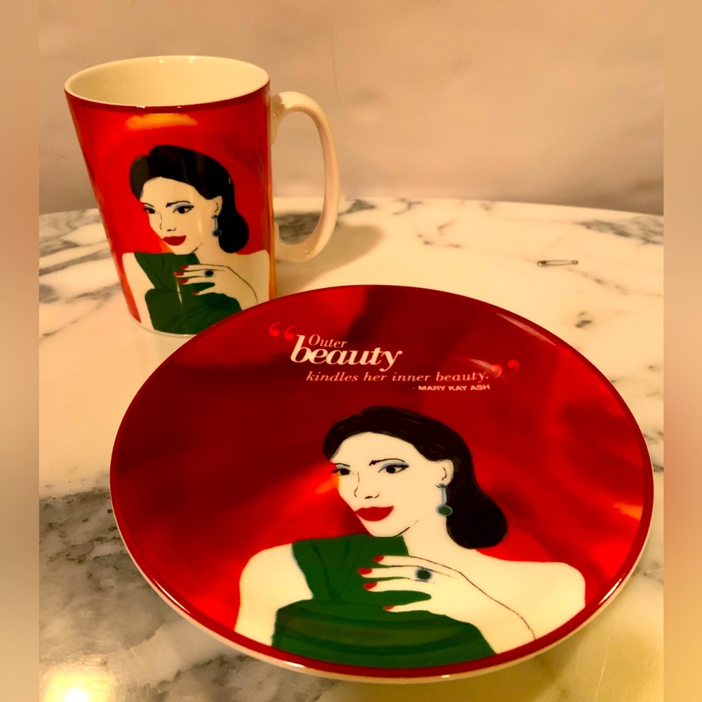 Mary Kay Collectable Cup & Dessert Plate With “Outer Beauty” Quote
